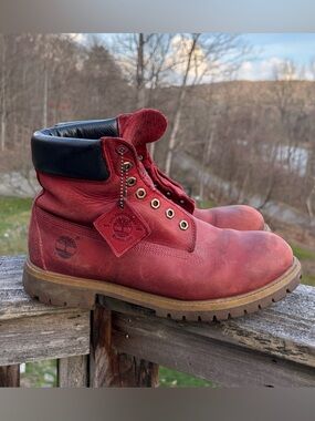 TIMBERLAND Red Leather 40th Anniversary Boots Mens Size 10